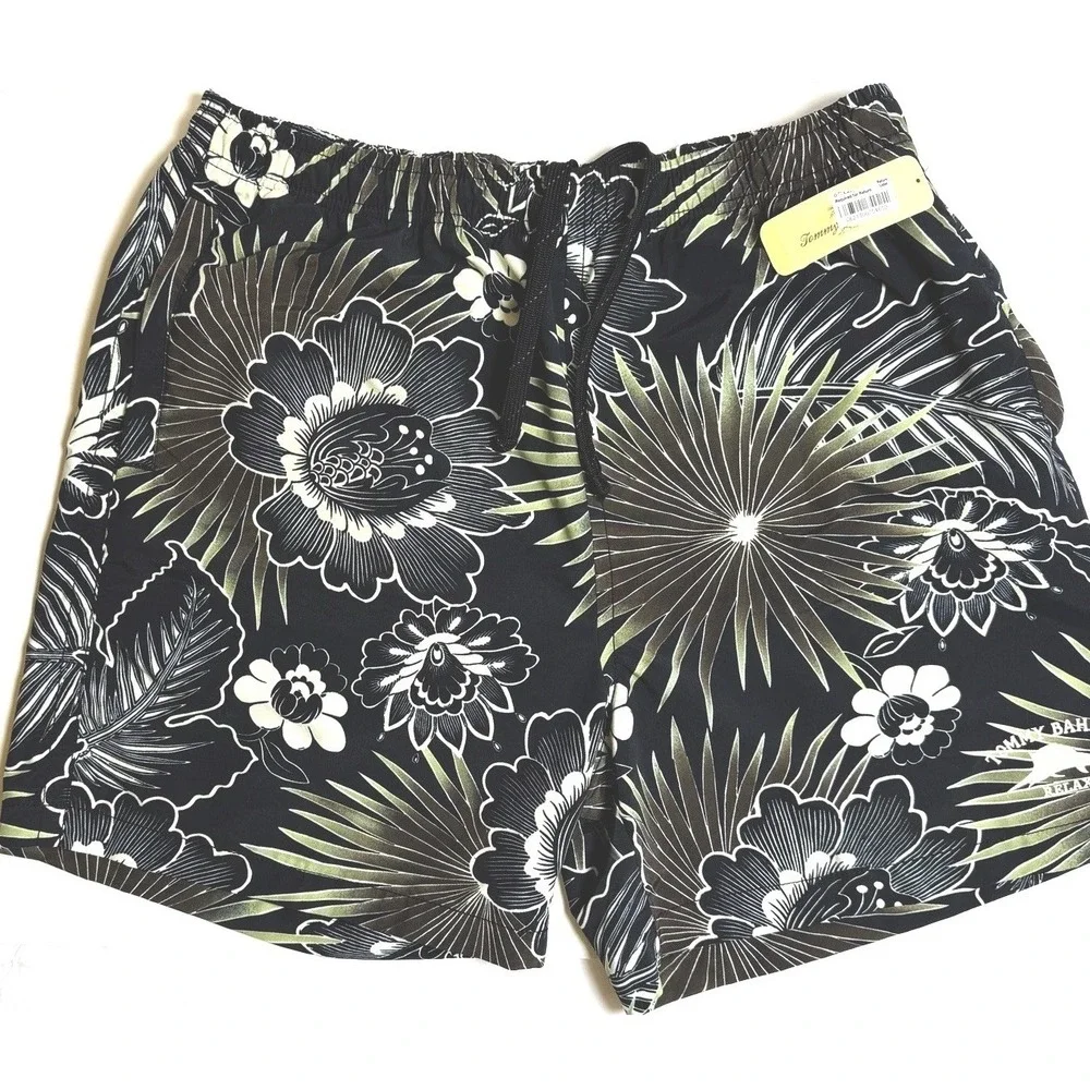 Tommy Bahama Men's Swim Trunks Size M Black Floral Hawaiian Board Shorts NWT‎